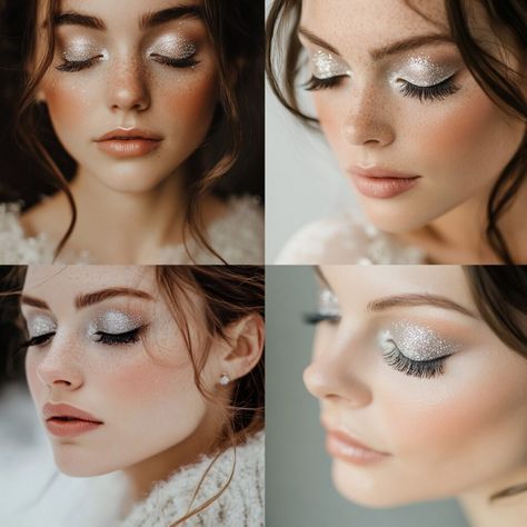 Get inspired with stunning December wedding makeup looks for brides, bridesmaids, and guests. Whether you're looking for soft glam or bold styles, these ideas highlight the perfect balance for a winter wedding. Explore elegant December wedding bride makeup and beautiful bridesmaid looks. Find makeup ideas that complement the season's vibe. Elevate your December wedding makeup now with these essential tips and trends. Shimmery Bridesmaid Makeup, Silver Bride Makeup, Elegant December Wedding, Makeup Looks For Brides, Wedding Bride Makeup, Bridesmaid Looks, Wedding Makeup For Blue Eyes, Festive Makeup, Wedding Makeup Ideas