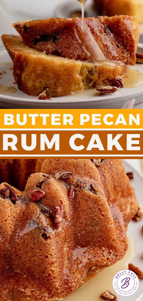 Butter Rum Cake, Rum Cake Recipe Easy, Pecan Recipe, Pecan Butter, Rum Cake Recipe, Butter Rum, Butter Pecan Cake, Boozy Desserts, Pecan Cake