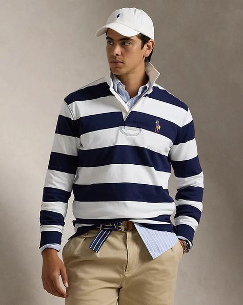 Classic Fit Striped Jersey Rugby Shirt School Clothing, Armenia Azerbaijan, Striped Jersey, Ralph Lauren Purple Label, Ralph Lauren Home, Rugby Shirt, Formal Shirts, Trouser Jeans, Jumpers And Cardigans