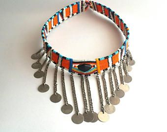 Multicolor bead choker, masai beads necklace, African jewelry Masai Beads, Maasai Jewelry, Black Leather Cuff Bracelet, Choker Necklace Designs, Costume Jewelry Sets, African Necklace, Bead Choker, Beaded Necklace Diy, Head Jewelry