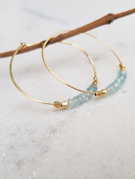 Aquamarine Earrings,Blue Hoop,14K Gold Hoop,Hoop Earrings,Sterling Silver 925 Earrings,Gold Hoop Earrings,Beaded Hoop Earrings,Aquamarine Jewelry Aquamarine, Earrings Gold Hoop, Aquamarine Earrings, Boho Style Jewelry, Beaded Hoop Earrings, Beaded Hoops, Earrings Blue, Bijoux Diy, Acrylic Earrings