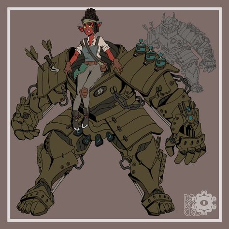 Armor Artificer Dnd, Fantasy Mech Concept Art, Robot Armor Concept Art, Armored Artificer, Armorer Artificer Dnd, Hobgoblin Samurai, Dnd Armorer Artificer, Orc Artificer, Dnd Mech