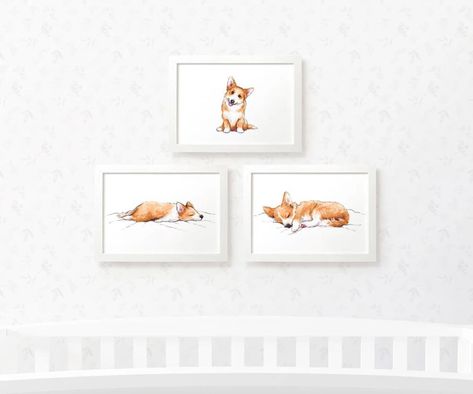 Dog Nursery Art, Dog Nursery Decor, Baby Room Prints, Dog Baby Shower, Baby Playroom, Dog Nursery, Corgi Gifts, Cadeau Baby Shower, Gifts For Dog Lovers