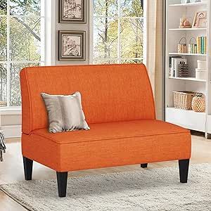 Changjie Furniture Small Loveseat-Sofa, Upholstered Small Sofa Couch Mini Love seat Sofas for Bedroom Living Room(Orange) Entryway Seating, Small Sofa Couch, Small Loveseat, Small Couch, Upholstered Bedroom, Upholstered Couch, Living Room Orange, Living Room Prints, Armless Loveseat