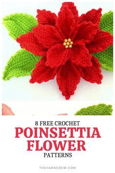 Crochet Poinsettia, Crocheted Stuff, Crochet Applique Patterns Free, Crochet Ornament Patterns, Christmas Crochet Patterns Free, Poinsettia Flowers, Crochet Doll Tutorial, Easy Patterns, Crochet Flowers Free Pattern