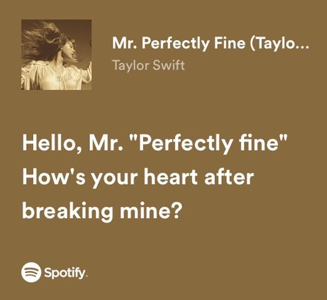 Mr Perfectly Fine, Tiktok Quotes, Songs That Describe Me, Meaningful Lyrics, Taylor Lyrics, Song Lyric Quotes, Really Deep Quotes, Rap Lyrics, Lyrics Aesthetic