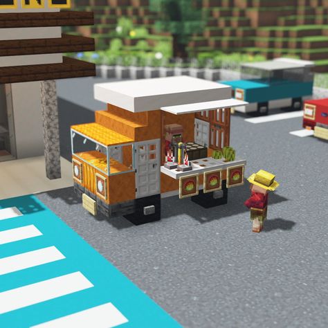 Minecraft Van Build, Minecraft Pop Up Shop, Minecraft Resteraunt, Blueberry House Minecraft, Minecraft Concession Stand, Minecraft Stores Ideas Aesthetic, Restaurant In Minecraft, Minecraft Beach Decor, Minecraft Meat Shop