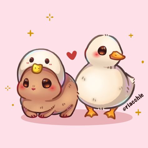 Bunny in a duck hat and a duck with no hat 🐇🦆 #bunny #rabbit #duck #animals #birds #art #artist #artwork #kawaii #cute Duck Valentine, Bunny And Duck, Draw Kawaii, Duck Hat, Duck Drawing, Valentine Art, Duck Art, Birds Art, Bunny Drawing