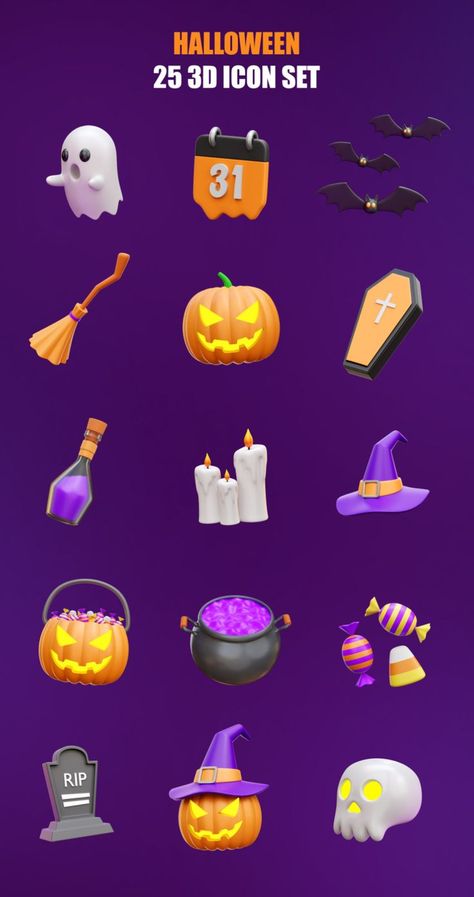 Halloween 3D Icon Illustrations Perfect for your spooky time. Icon Illustrations, Halloween Icon, Halloween 3d, Game Ui Design, Iphone App Layout, App Layout, Halloween Illustration, 3d Stickers, Halloween Icons