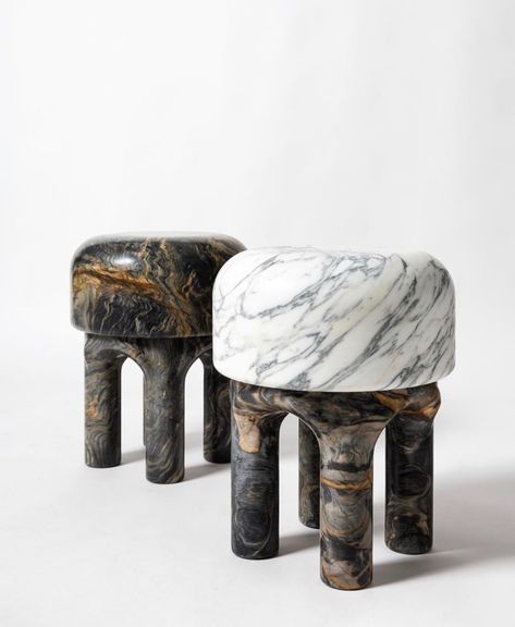 Medusa Side Table by Tommaso Spinzi. The inspiration behind these tables are a combination of Spinzi’s vivid imagination and his own personal memories of Lake Como. This piece represents a poetic approach to the story of “Medusa”; a mythological creature whose gaze turns men to stone. - @rossana_orlandi Marble Stool, Marble Furniture Design, Wabi Sabi Furniture, Marble Stools, Centre Tables, Marble Furniture, Motion Graphics Design, Furniture Side Tables, Table Stool