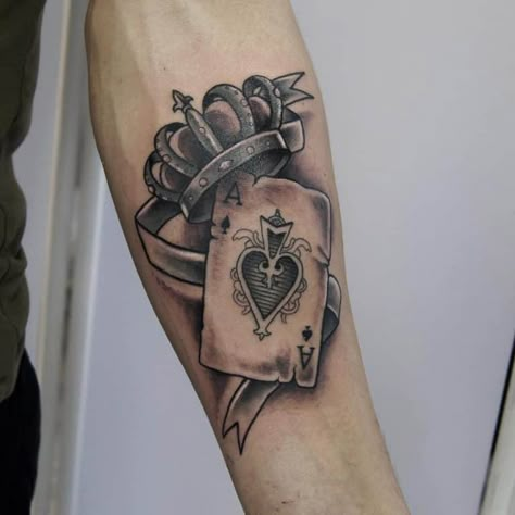 Top 71 Best Ace of Spades Tattoo Ideas - [2020 Inspiration Guide] Card Forearm Tattoo Men, Ace Heart Tattoo, Ace Tattoos, Playing Cards Tattoo, Playing Card Tattoo, Stammestattoo Designs, Practice Tattoos, Poker Tattoo, Spades Tattoo