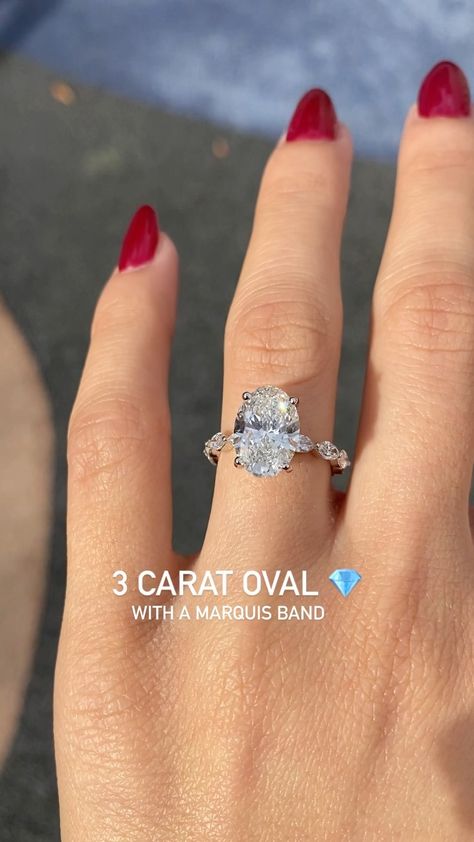 goldenstringjewelry on Instagram: 3 CARAT OVAL WITH A MARQUIS DIAMOND BAND💎❤️ #3caratoval #ovalengagementring #hiddenhaloengagementring #ovalhiddenhalo #ovaldiamond… Oval With Marquise Band, Oval Ring With Marquise Band, Oval Diamond Marquise Band, Oval Ring Marquise Band, 3 Carat Oval Diamond Ring, 3 Carat Engagement Rings Oval, Marquis Band, 3 Carat Diamond Ring, 3 Carat Engagement Ring