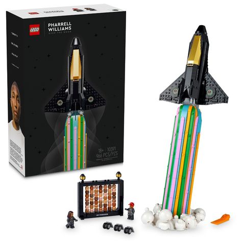 Prepare for a journey like no other with the LEGO Icons Over the Moon with Pharrell Williams (10391) building set for adults. Created in collaboration with the visionary Pharrell Williams, this awe-inspiring display model captures the magic of space exploration and the boundless potential of human creativity. The glistening black-and-gold space shuttle is a symbol of limitless potential and dreams taking flight. The shuttle is propelled by a colorful jet-stream, representing the vibrant energy o Adult Lego, Helen Williams, Jet Stream, Shop Lego, Projects For Adults, Lego Characters, Lego Pieces, Lego Movie, Vibrant Energy