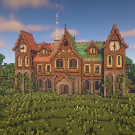 Minecraft Fantasy Mansion, Minecraft Mansion Tutorial, Fantasy Mansion, Medieval Mansion, Big Minecraft Houses, Minecraft Medieval House, Minecraft Building Blueprints, Minecraft Mansion, Minecraft Structures