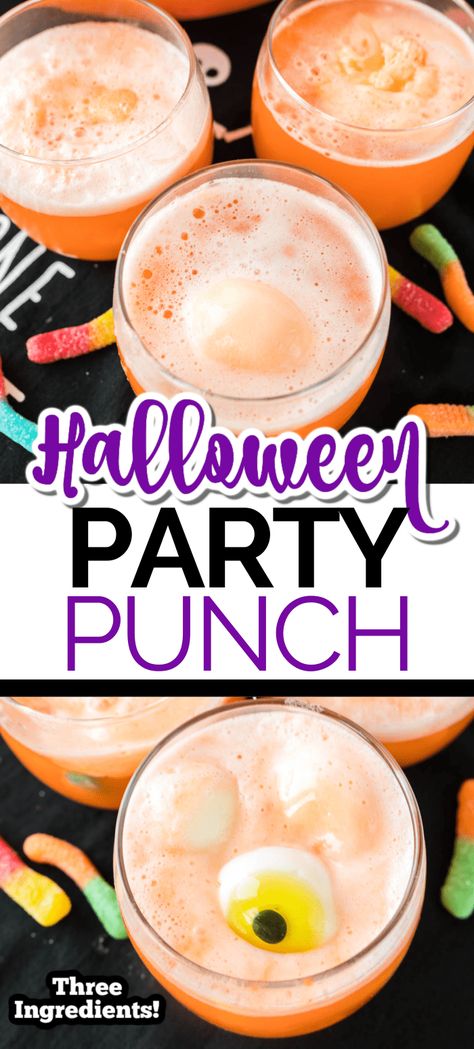 The easiest Halloween and Fall party punch you will ever make! #Halloweeendrinks #HalloweenParty #HalloweenPunch #OrangeDrinks #Punch #Party Halloween Orange Party Punch, Halloween Sorbet Punch, Halloween Kid Friendly Punch, Hocus Pocus Punch Recipe, Cute Fall Party Foods, Sherbert Punch Recipes Halloween, Halloween Punch Healthy, Alcholic Halloween Punch, Halloween Juice Ideas