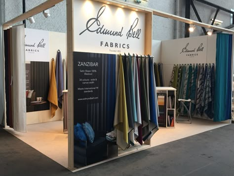 Edmund Bell at MoOD 2016 #exhibition #display #fabric #fabricdisplay #curtains Fabric Exhibition Design, Textile Booth Design, Textile Exhibition Display Ideas, Textile Display Exhibitions, Textile Exhibition Display, Fabric Exhibition Display, Curtain Display Ideas, Booth Design Fashion, Blanket Display Ideas Retail