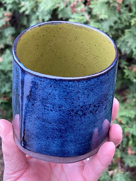 Coyote Croc Blue glaze outside, Amaco Deep Speckled Olive glaze inside Amaco Deep Olive Speckle, Clay Cup, Glaze