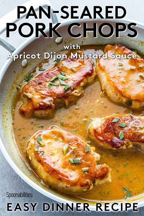 Apricot Pork Chops Baked, Dijon Mustard Pork Chops, Apricot Pork Chops, Apricot Glazed Pork Chops, Mustard Sauce For Pork, Apricot Pork, Pork Chop Sauce, Apricot Sauce, Fancy Recipes