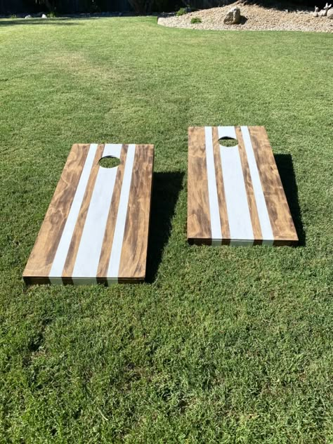 Stain/Painted Cornhole Boards Wooden Cornhole Boards, Diy Cornhole Designs Paint, Classy Cornhole Boards, Cornhole Stain Designs, Corn Toss Boards Design, Cornhole Boards Designs Stained, Homemade Corn Hole Boards, Bags Boards Designs, Cornhole Designs Paint