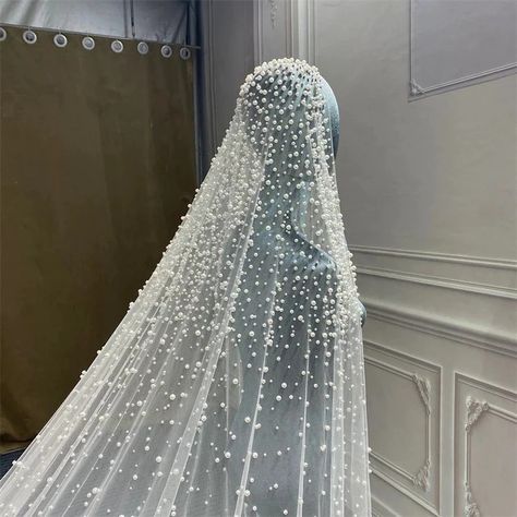 Wedding Veil With Pearls, Beaded Bridal Veil, Veil With Pearls, Cathedral Bridal Veils, Pearl Veil, Cathedral Wedding, Womens Wedding Dresses, Dream Wedding Ideas Dresses, Wedding Mood