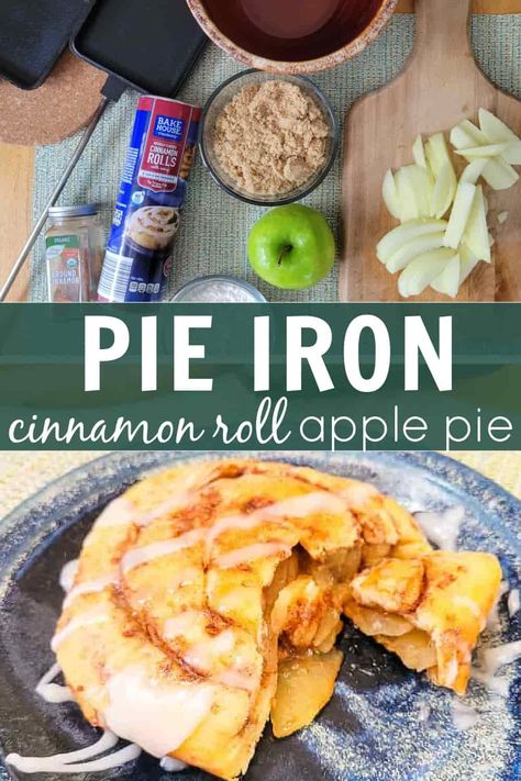 Camping Cinnamon Roll Apple Pie - Refresh Camping Dessert Pudgy Pie Recipes, Cast Iron Pie Camping Recipes, Hobo Pies Recipes, Pie Dessert Recipes, Pudgy Pie Recipes, Cast Iron Pie, Easy Homemade Apple Pie, Cinnamon Roll Crust, Pudgy Pie