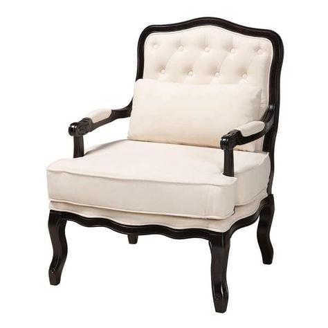 Andre Traditional Wood Accent Chair - Bed Bath & Beyond - 38210134 Cream Accent Chair, French Accent Chairs, Wood Accent Chair, Brown Accent Chair, Traditional Armchairs, Fabric Accent Chair, Wood Accent, Wood Arm Chair, Baxton Studio