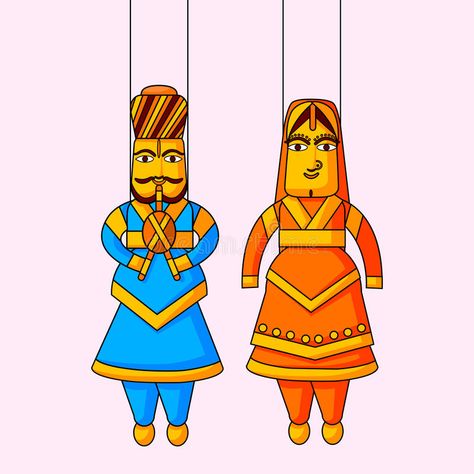 Indian puppet of king and queen royalty free illustration Rajasthani Art, Indian Illustration, Rural India, Pichwai Paintings, Puppet Crafts, Mom Art, King And Queen, Indian Art Paintings, Card Box Wedding