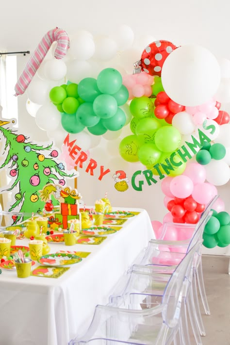 Don't be a Grinch this year, and host the best holiday party! @karaspartyideas Girl Grinch Birthday Party, Grinchmas Christmas Party, Two-ville Grinch Birthday, Pink Grinch Party, Classroom Grinch Party, Grinch 3rd Birthday Party, Cindy Lou Who Birthday Party, Grinch Holiday Party, Grinch Second Birthday