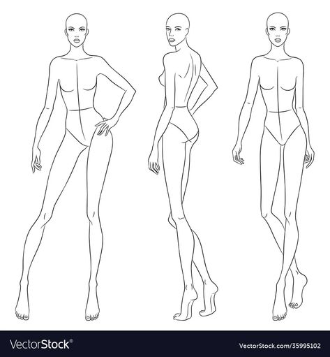 Beautiful slim woman in different poses vector image Models Walking, Women Sketch, Fashion Illustration Template, Fashion Sketch Template, Silhouette Mode, Fashion Croquis, Fashion Model Drawing, Croquis Fashion, Fashion Figure Templates