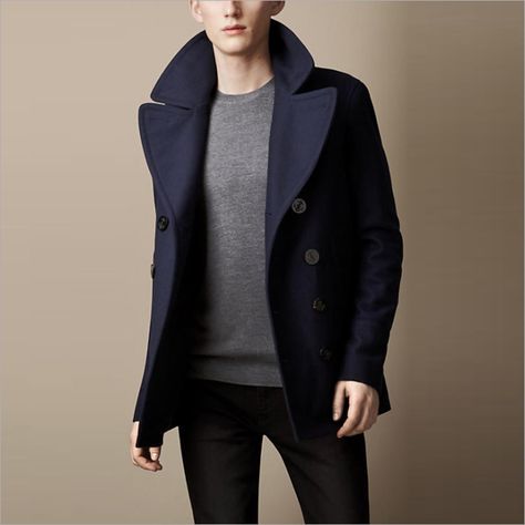 Trench Coat Outfit Spring, Winter Peacoat, Navy Wool Coat, Peacoat Men, Short Trench Coat, Trench Coat Outfit, Luxury Winter, Navy Coat, Long Trench Coat