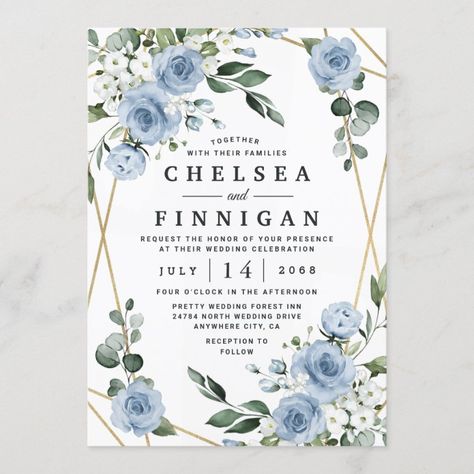 Dusty Blue and Gold Elegant Floral Rustic Wedding Invitation - tap to personalize and get yours #Invitation #dusty #blue #wedding, #elegant #peony Dusty Blue And Gold Wedding Theme, Sage Green And Dusty Blue Wedding, Blue And Green Wedding Invitations, Dusty Blue And Greenery Wedding, Dusty Blue Rustic Wedding, Gold Hydrangea, Unconventional Wedding Ideas, Floral Rustic Wedding, Ivy Wedding