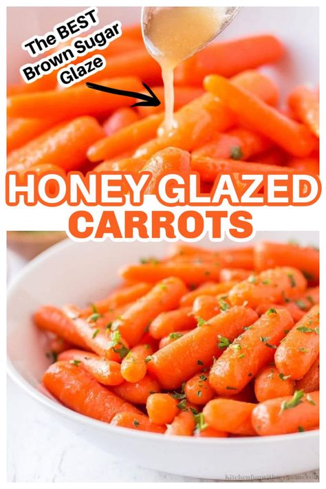 These Honey Glazed Carrots will be the perfect addition to your Holiday dinner. This delicious and easy side dish is loved by kids and adults. Baby Carrots Side Dish, Honey Glazed Baby Carrots, Easy Honey Glazed Carrots, Bacon Side Dishes, Honey Glazed Carrots Recipe, Carrot Recipes Side Dishes, Glazed Baby Carrots, Baby Carrot Recipes, Carrots Side Dish