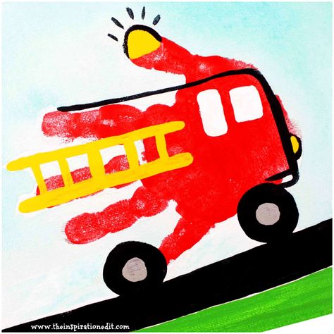 Preschool Fire Truck Craft Handprint Art · The Inspiration Edit Fire Safety Preschool Crafts, Fire Truck Craft, Community Helpers Preschool Crafts, Community Helpers Crafts, Craft Handprint, Fire Crafts, Truck Crafts, Community Helpers Preschool, Transportation Crafts