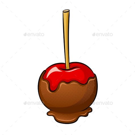 Carmel Apple Drawing, Abi Logo, Chocolate Drawing, Chocolate Apple, Pop Art Vector, Caramel Apples Homemade, Apple Illustration, Apple Pop, Retro Vector Illustration