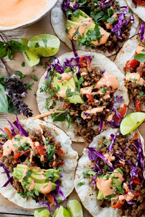 Vegan Thai Beef Tacos Plant Based Dinner Recipes, Plant Based Dinners, Spicy Vegetarian Recipes, Vegan Tacos Recipes, Vegetarian Thai Recipes, Vegan Feast, Street Taco, Thai Beef, Vegetarian Mexican