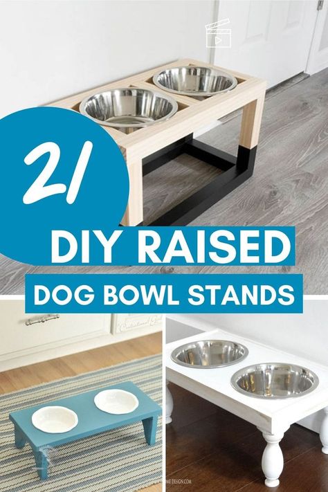 An amazing collection of pet feeding stations that you can make. Dog feeding station DIYs for small and large dogs that are beginner friendly DIY projects. Learn how to make a raised dog bowl stand with all of these great tutorials! #anikasdiylife Diy Feeding Station For Dogs, Raised Dog Bowls Diy How To Make, Diy Raised Pet Bowl, Elevated Pet Feeder, Dog Food Stands Elevated, Elevated Food Bowl, Diy Dog Dish Holder, Raised Food Bowls Diy, Diy Tall Dog Bowl Stand