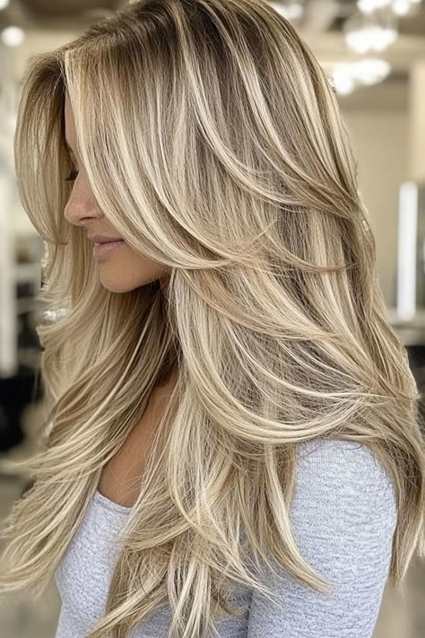 Honey Blonde and Platinum Highlights, Trendy Long Straight Haircut Blonde And Platinum Highlights, Honey Golden Hair, Layered Shag Haircut, Highlights Platinum, Money Blonde, Neutral Blonde Hair, Long Hair Cuts Straight, Straight Haircuts, Layered Shag