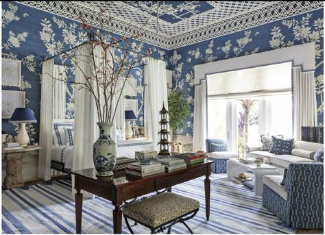 Blue Bedroom Colors, Vinyl Fence Panels, The Shade Store, Show House, Chinoiserie Chic, Chinese Lanterns, Bedroom Terrace, Blue Bedroom, Classic Interior