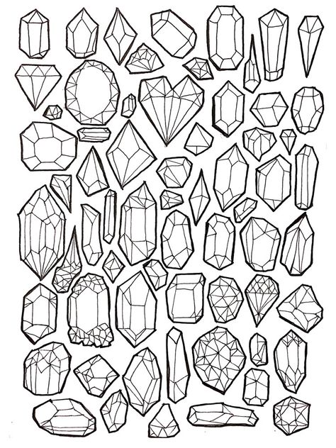 Crystals Drawing Reference, How To Draw Shiny Objects, How To Draw A Crystal, Cristal Drawing, How To Draw Crystals, Crystals Drawings, Crystal Coloring Page, Witchy Sketches, Crystal Sketch