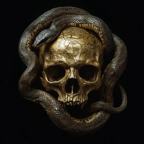 ↑↑↑ Larger size on website 🔸 A golden human skull is encircled by a dark snake. The snake's scales are visible, creating a textur Skull Snake, Snake Scales, Golden Snake, Cycle Of Life, Human Skull, The Skull, Image Generator, Portfolio Design, Scales