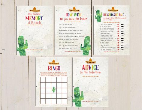 Fiesta Bridal Shower Games, Diy Bridal Shower Games, Fiesta Games, Mexican Fiesta Bridal Shower, Bridal Shower Question Game, Mexican Theme Party, Bridal Shower Games Prizes, Bridal Shower Games Funny, Rustic Bridal Shower Games