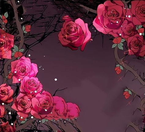 Anime Roses Flowers, Anime Rose Aesthetic, Rose Anime Aesthetic, Anime Rose Flowers, Manhwa Background, Galaxia Wallpaper, Anime Flower, Collage Mural, Background Drawing