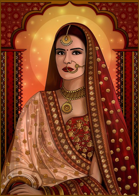 Indian Bride Illustration Art, Indian Bride Painting, Indian Bride Drawing, Desi Art, Modern Indian Art, Expensive Things, Indian Artwork, Indian Art Gallery, Mehndi Art Designs