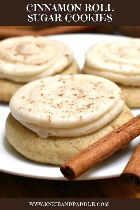 Cinnamon Roll Sugar Cookies • www.knifeandpaddle.com Cinnamon Roll Sugar Cookies, Iced Oatmeal Cookies, Cinnamon Sugar Cookies, Cinnamon Roll Cookies, Coconut Peanut Butter, Rolled Sugar Cookies, Roll Cookies, Cookie Frosting, Cinnamon Flavor