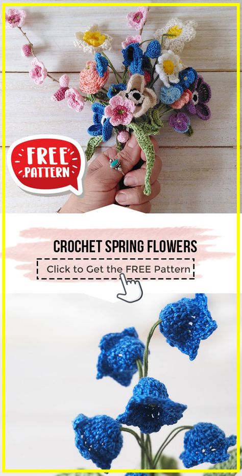 Crochet Spring Flowers free pattern - FREE Crochet Flowers Pattern for Beginners. Click to Get the Pattern #Flowers #crochetpattern #crochet via @shareapattern.com Flowers Amigurumi Free Pattern, Crochet Flowers Bouquet Pattern, Beginner Flower Crochet, Spring Flowers Crochet, Crochet Spring Applique, Crochet Spring Flowers Free Pattern, Crochet Lilies Free Pattern, Crochet Bluebell Free Pattern, Crochet Lilac Flower Pattern