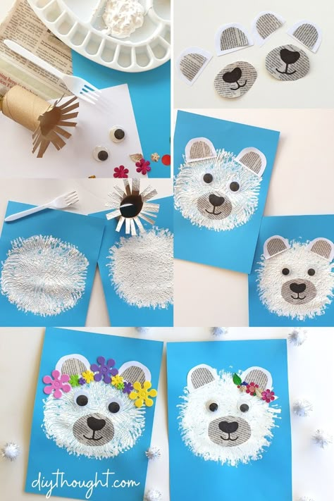 Polar Bear Paint, Polar Bear Craft, Bear Craft, Polar Bear Art, January Crafts, Bear Paintings, Bear Crafts, Animal Crafts For Kids, Easter Hairstyles For Kids