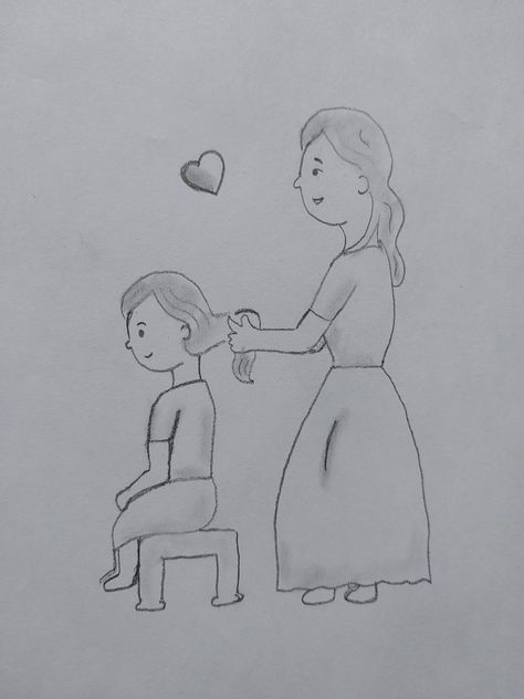 Mom and Daughter drawing Mom Daughter Drawing, Cute Mom And Daughter Drawings Easy, Mom Drawing Easy, Mom And Daughter Easy Drawing, Mother Daughter Love Drawing, Mom And Daughter Pencil Sketch, Mom Hugging Daughter Drawing, Mother And Daughter Drawing, Mom Drawing