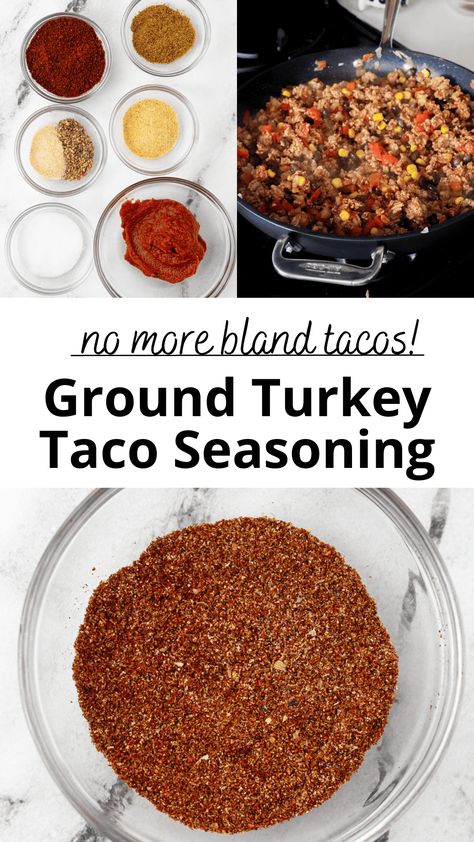 Ground turkey is great for your next taco night, but you don’t want bland tacos. This ground turkey taco seasoning has a ton of flavor and includes one secret ingredient, tomato paste. If you haven’t tried it, you need to. Turkey Taco Seasoning, Quick Mexican Recipes, Best Taco Meat Recipe, Ground Turkey Seasoning, Burgers On The Stove, Turkey Seasoning, Homemade Taco Seasoning Recipe, Ground Turkey Tacos, Turkey Taco