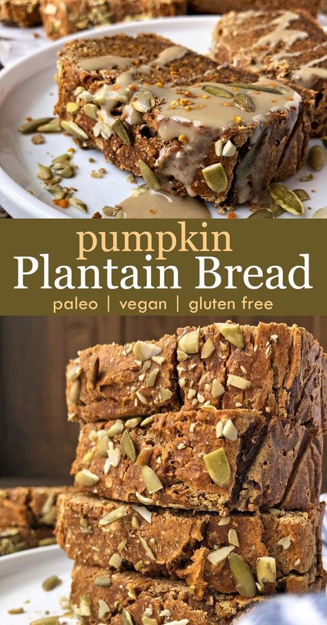 This plantain flour bread recipe is made with green plantain flour, pumpkin puree and ground flax. It is a deliciously moist, dense loaf of bread that's completely paleo, vegan and allergy friendly. #plantainflour #plantainbread #plantainrecipes Paleo Plantain Recipes, Plantain Flour, Low Sugar Snack, Plantain Bread, Green Banana Flour, Low Sugar Snacks, Banana Flour, Vegan Paleo Recipes, Plantain Recipes