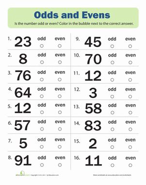 Odd or even? Kids will get a great numbers review while practicing for standardized testing with this fill-in-the-bubble style quiz. #educationdotcom Odds And Evens, Odd Or Even, Math Worksheets For Kids, Math Folders, Math Practice Worksheets, Math Addition Worksheets, First Grade Math Worksheets, Numbers Worksheets, Math Pages